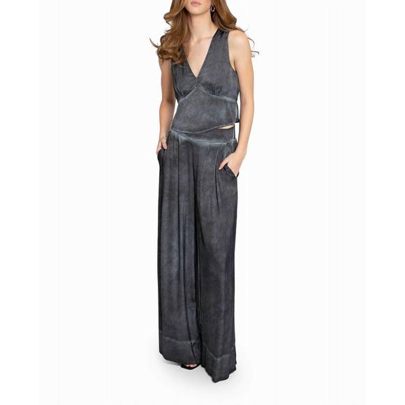 NEW NICOLE MILLER garment dyed silk wide leg pant in black